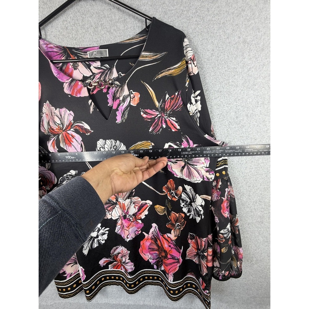 JM Collection Blouse Womens XXL Black Floral Balloon Sleeve Tunic Stretch Top - Picture 9 of 13